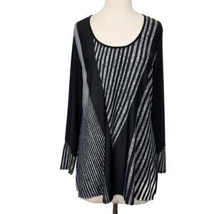 Sophie A Tunic Top Womens Size XL Stretch Flowy Black White Long Sleeve Blouse